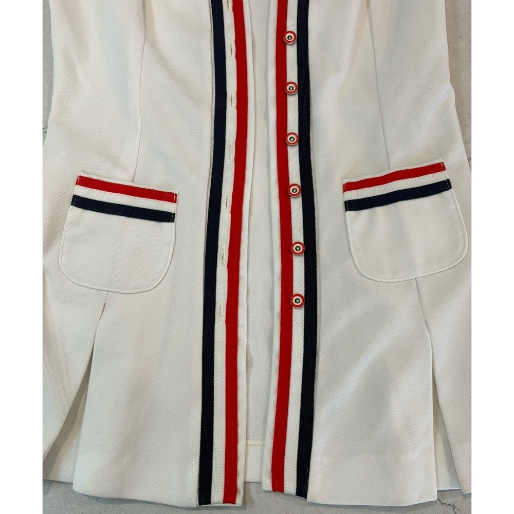 Vtg 70s Zazie London Mod Tennis Dress White Pleated Mini Red Blue XS S 17" P2P - Picture 6 of 11